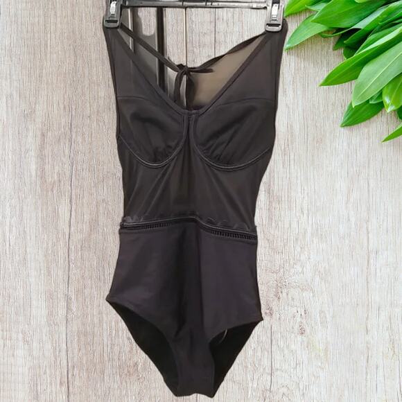 (50% OFF) NWT TED BAKER Kesia Scalloped Mesh Swimsuit Black 32 C/D - Picture 8 of 10